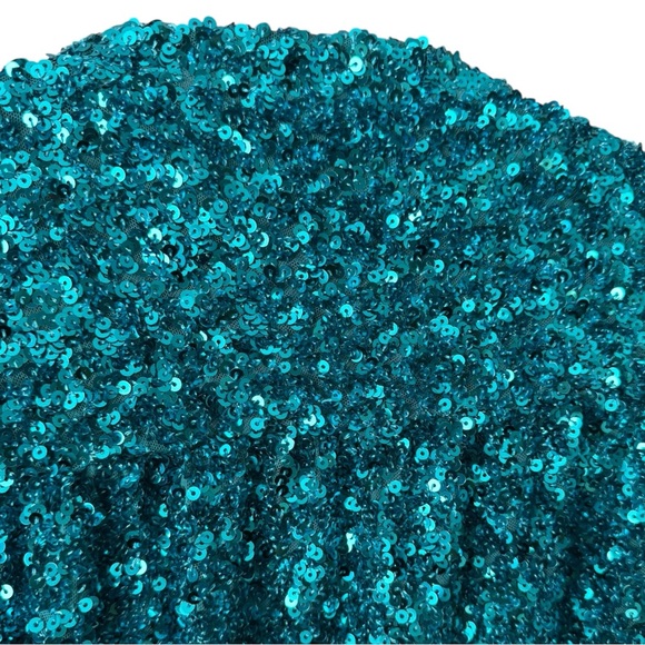 ROTATE BIRGER CHRISTENSEN Aurelia Sequin Embellished blouse 10 Teal Cropped - Picture 11 of 13
